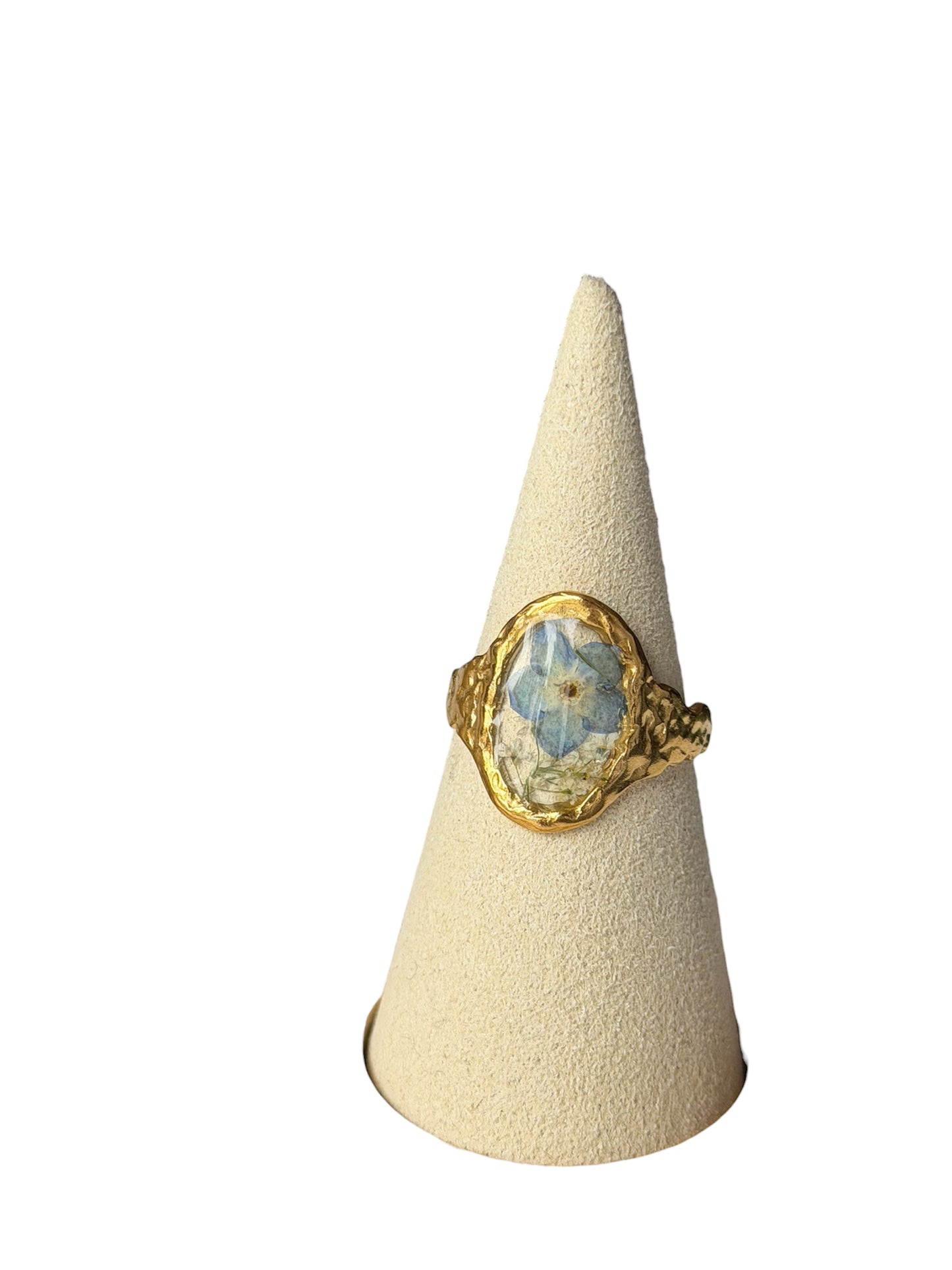 Anillo flor azul incrustada