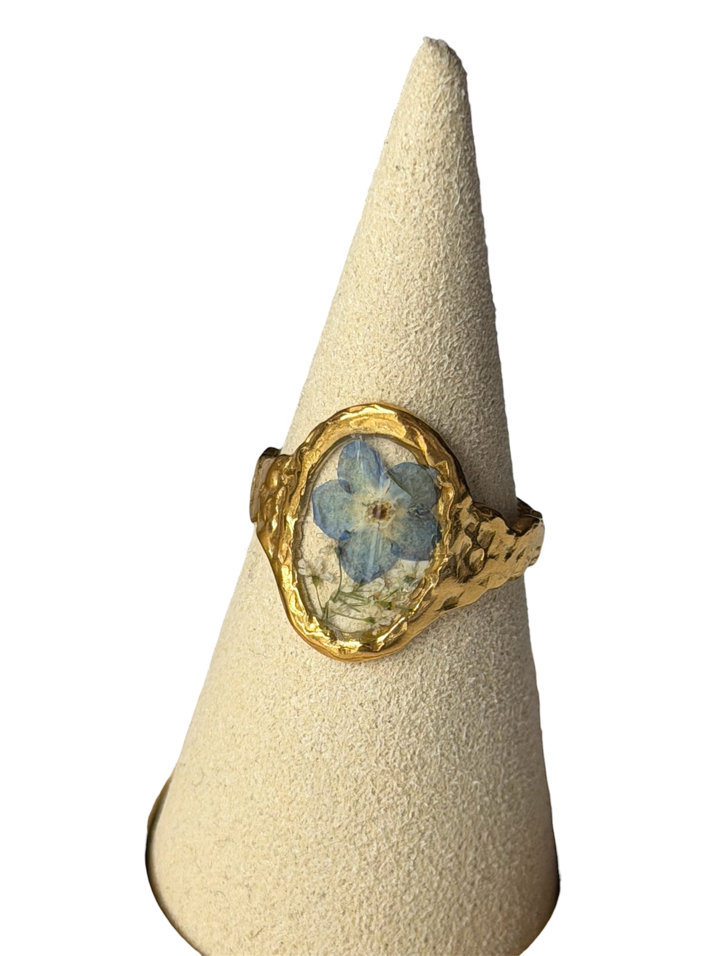 Anillo flor azul incrustada