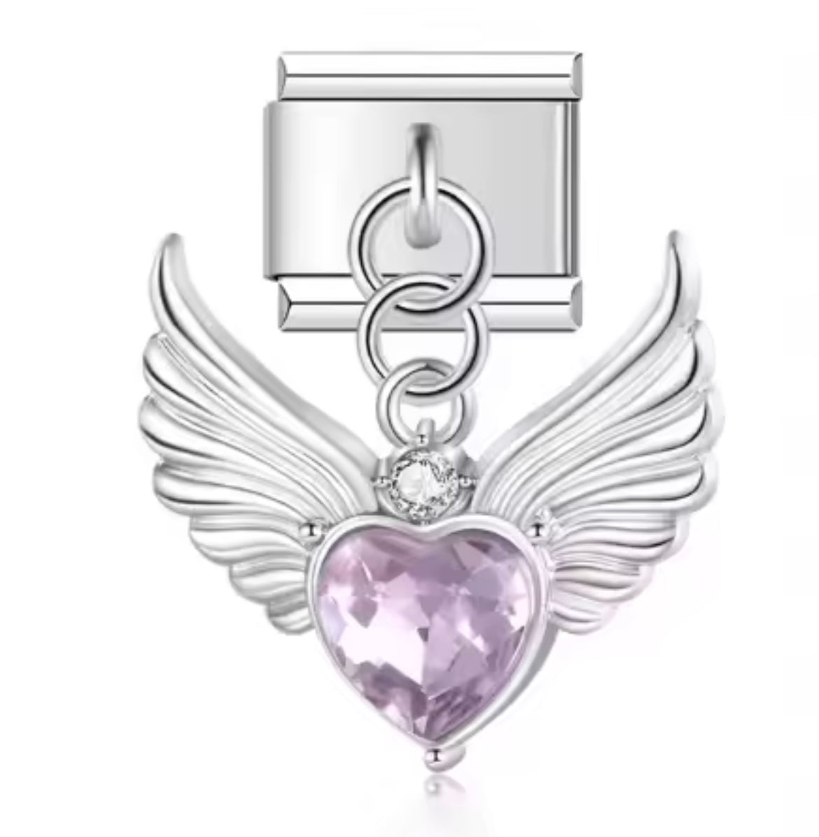 Charm de corazon rosa y alas